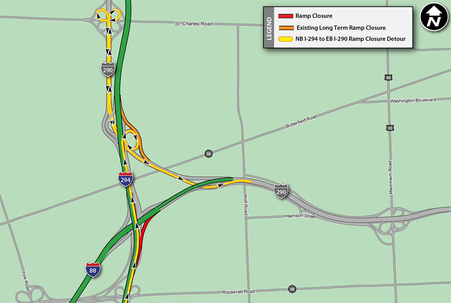 NB I-294 to EB I-290 Detour