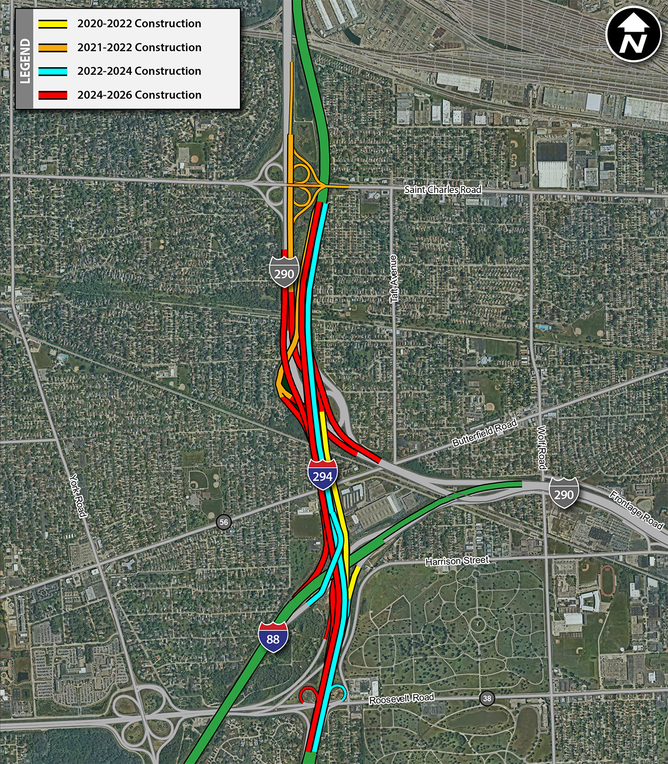 I-290/I-88 Interchange Construction Schedule Map