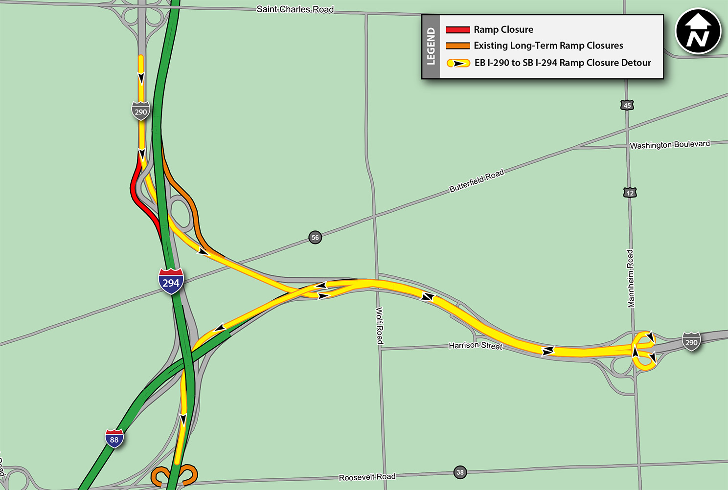 EB I-290 to SB I-294 Detour