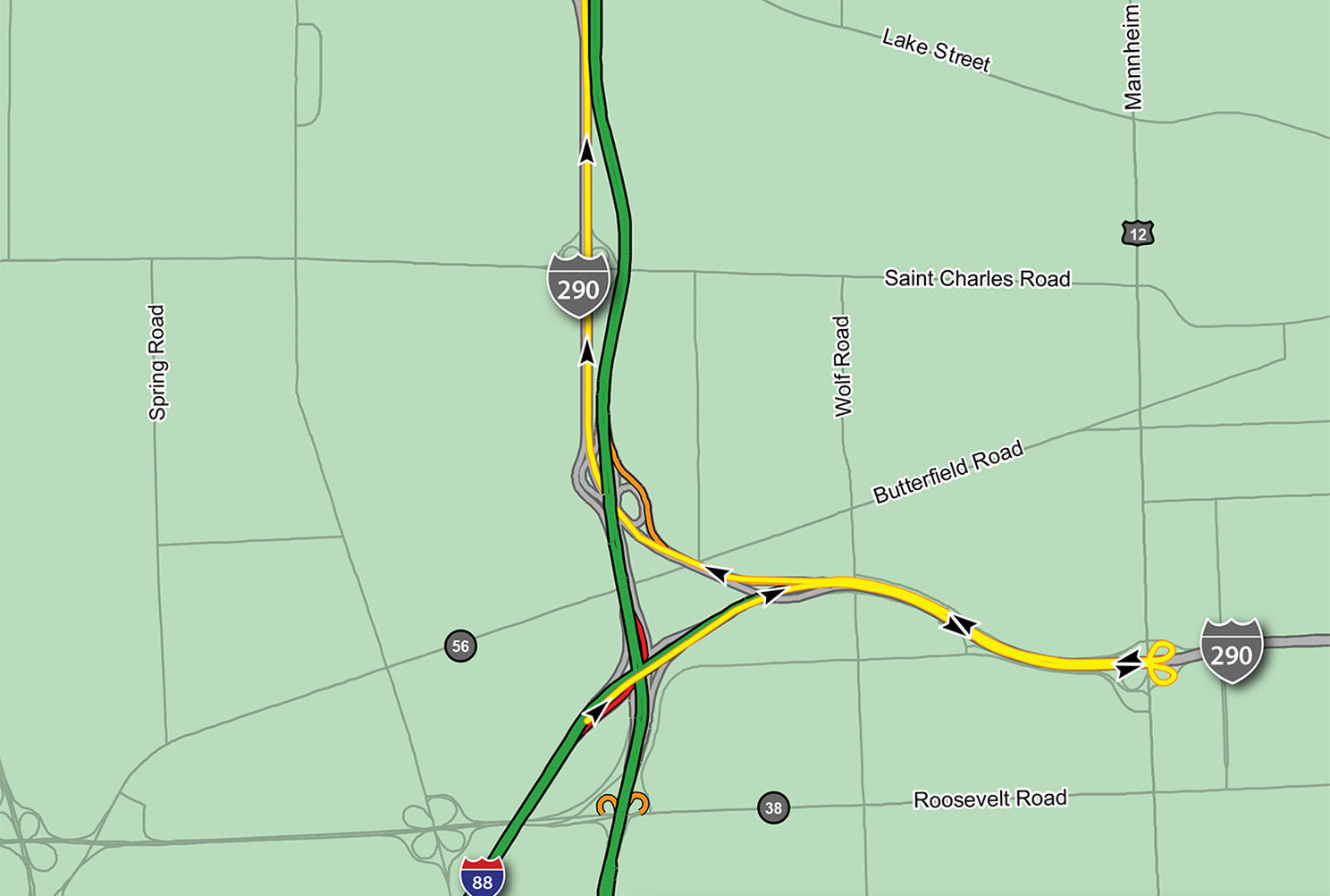 EB I-88 to NB I-294 and WB I-290 Detour