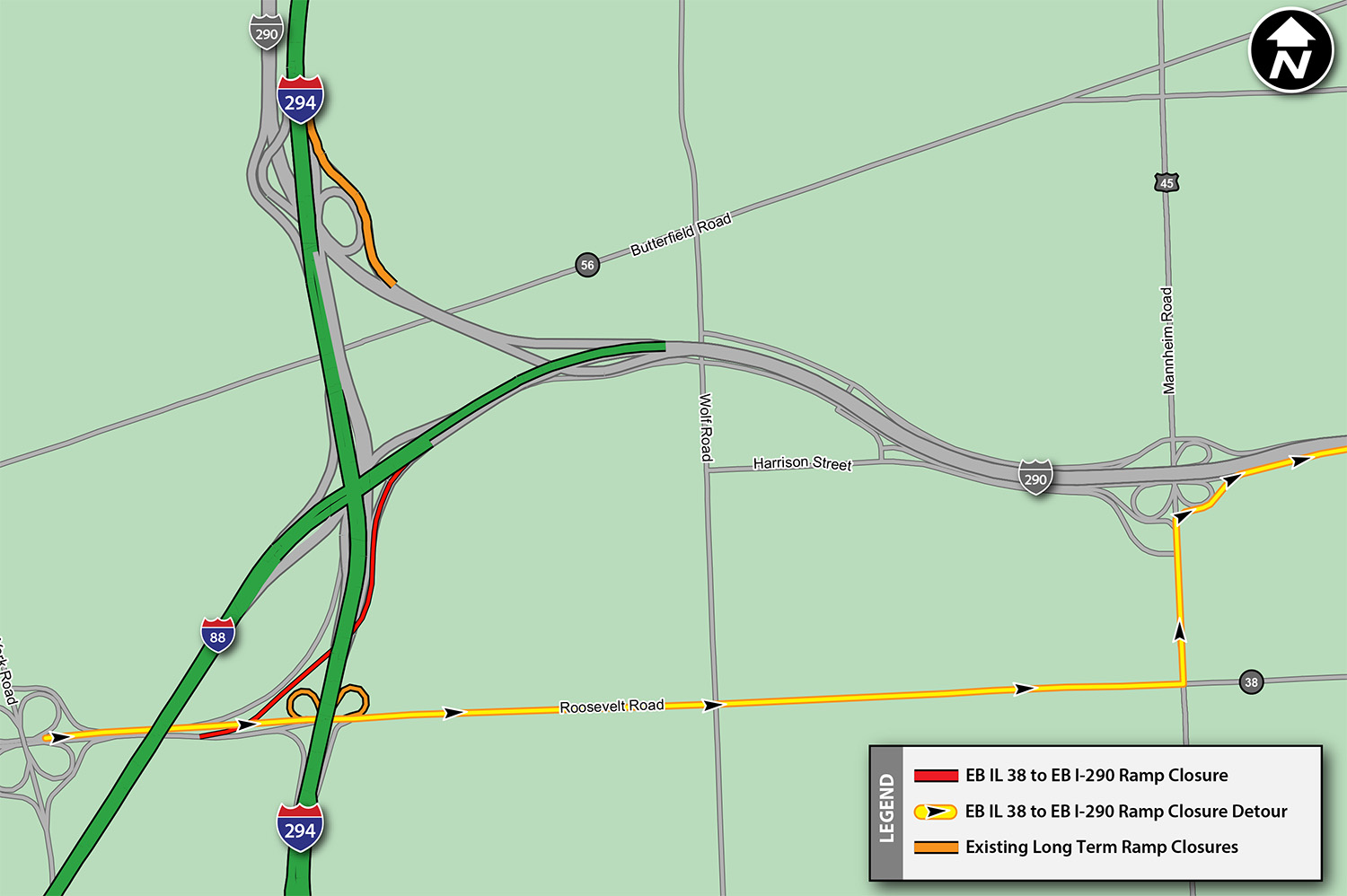 EB IL 38 to EB I-290 Detour
