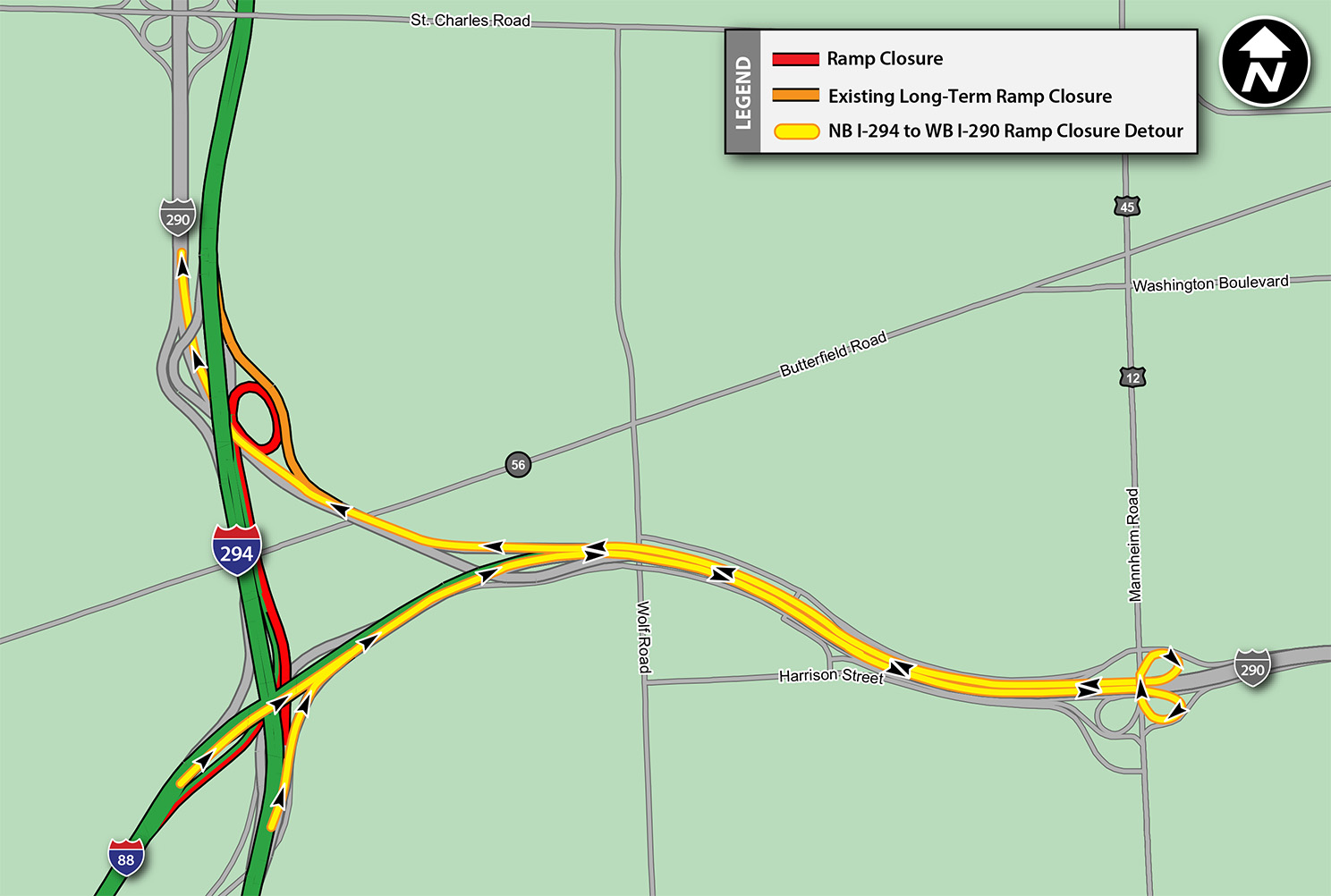 NB I-294 to WB I-290 Detour
