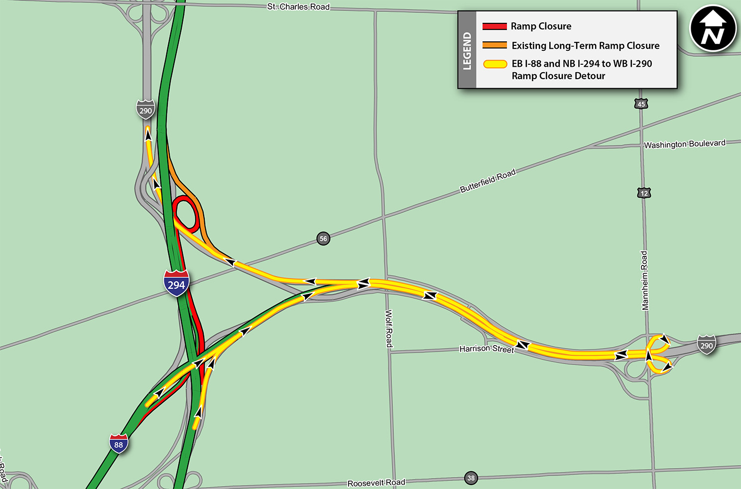 EB I-88 and NB I-294 to WB I-290 Detour