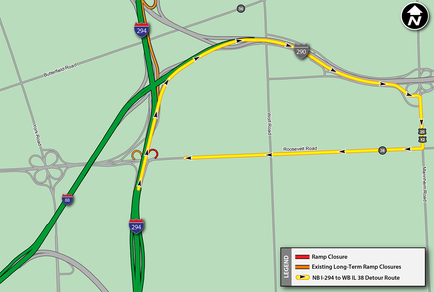 NB I-294 to WB IL 38 Detour