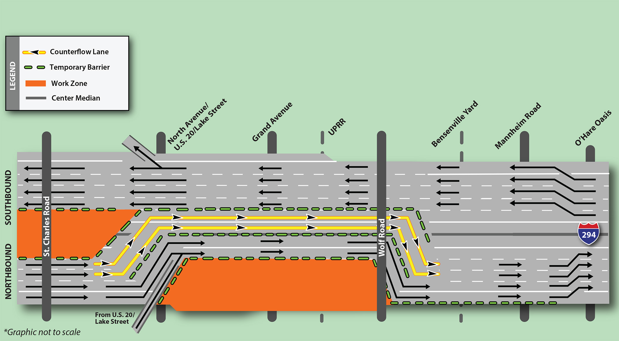 St. Charles Road to O'Hare Oasis Traffic Shift Map