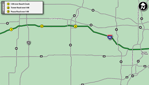 I-88 Roadway and Local Crossroad Bridge Repairs Map