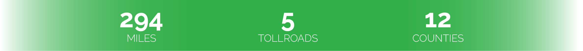 294 MILES  -  5 TOLLROADS  -  12 COUNTIES