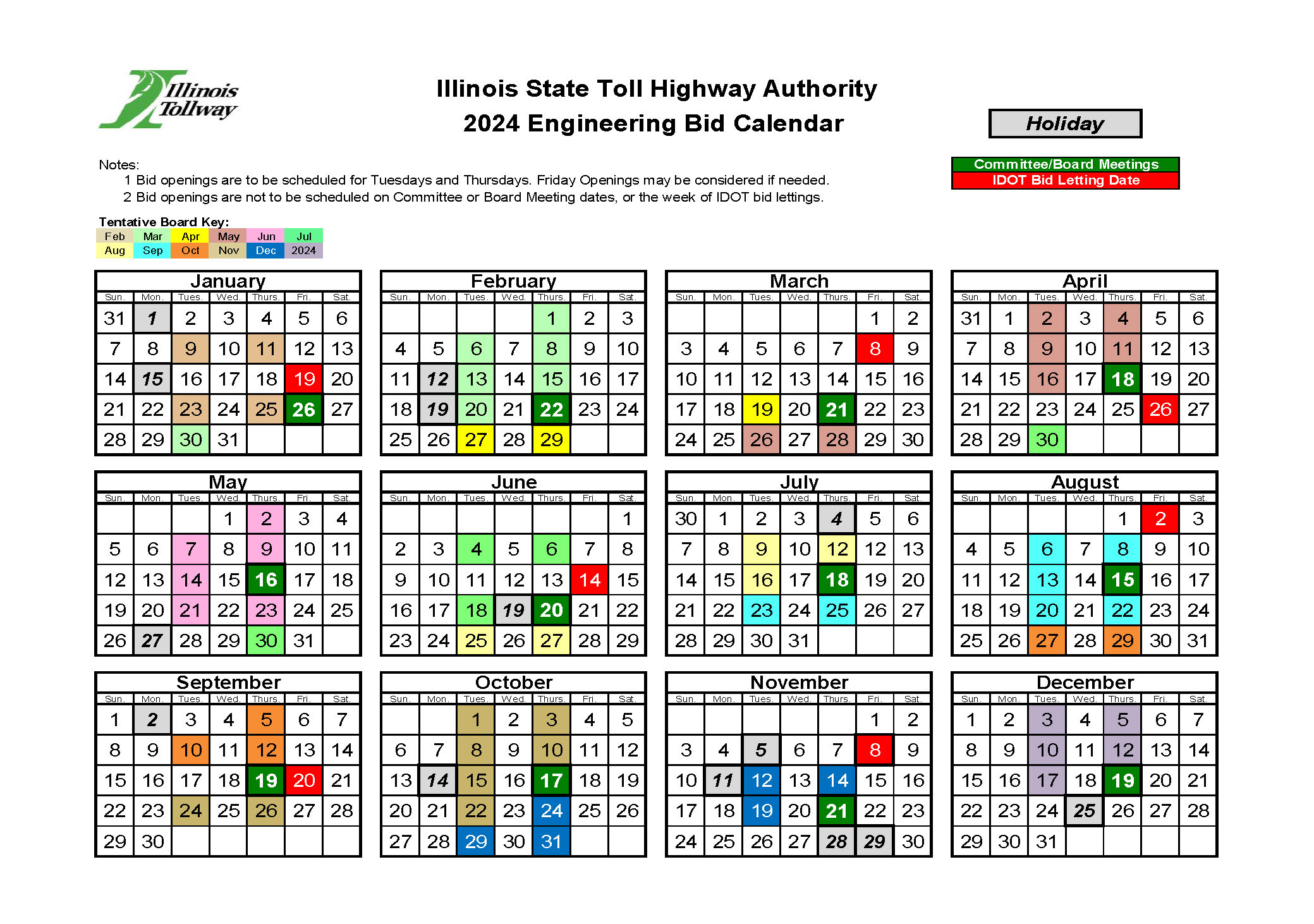 2024 Engineering Bid Calendar